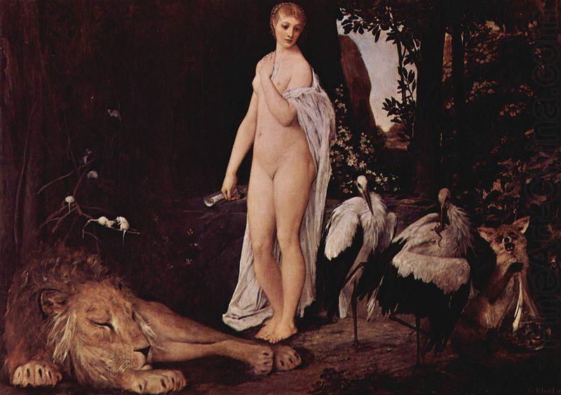 Weiblicher Akt mit Tieren in einer Landschaft, Gustav Klimt